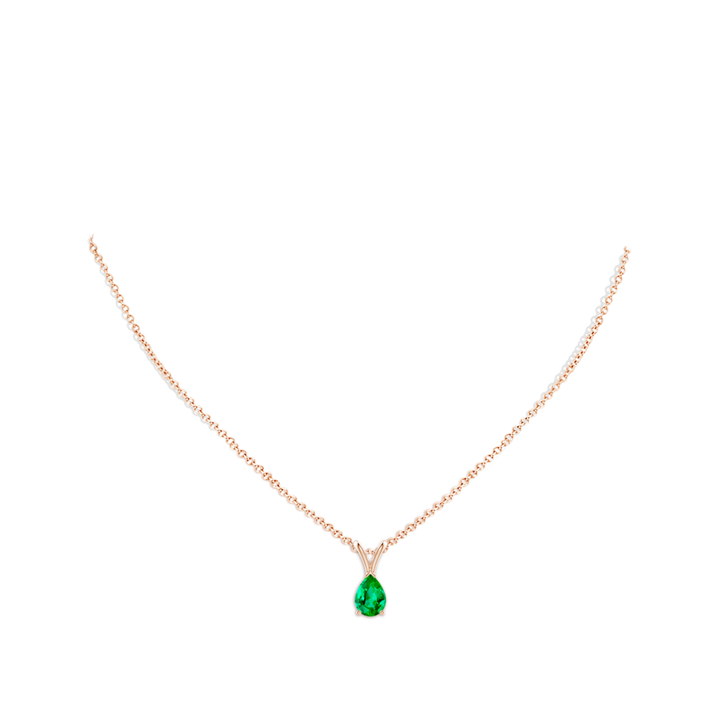7x5mm AAA V-Bale Pear-Shaped Emerald Solitaire Pendant in Rose Gold pen