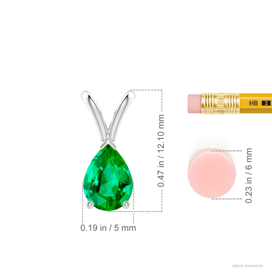 7x5mm AAA V-Bale Pear-Shaped Emerald Solitaire Pendant in S999 Silver ruler