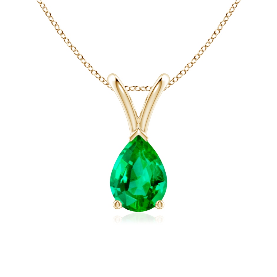 7x5mm AAA V-Bale Pear-Shaped Emerald Solitaire Pendant in Yellow Gold 