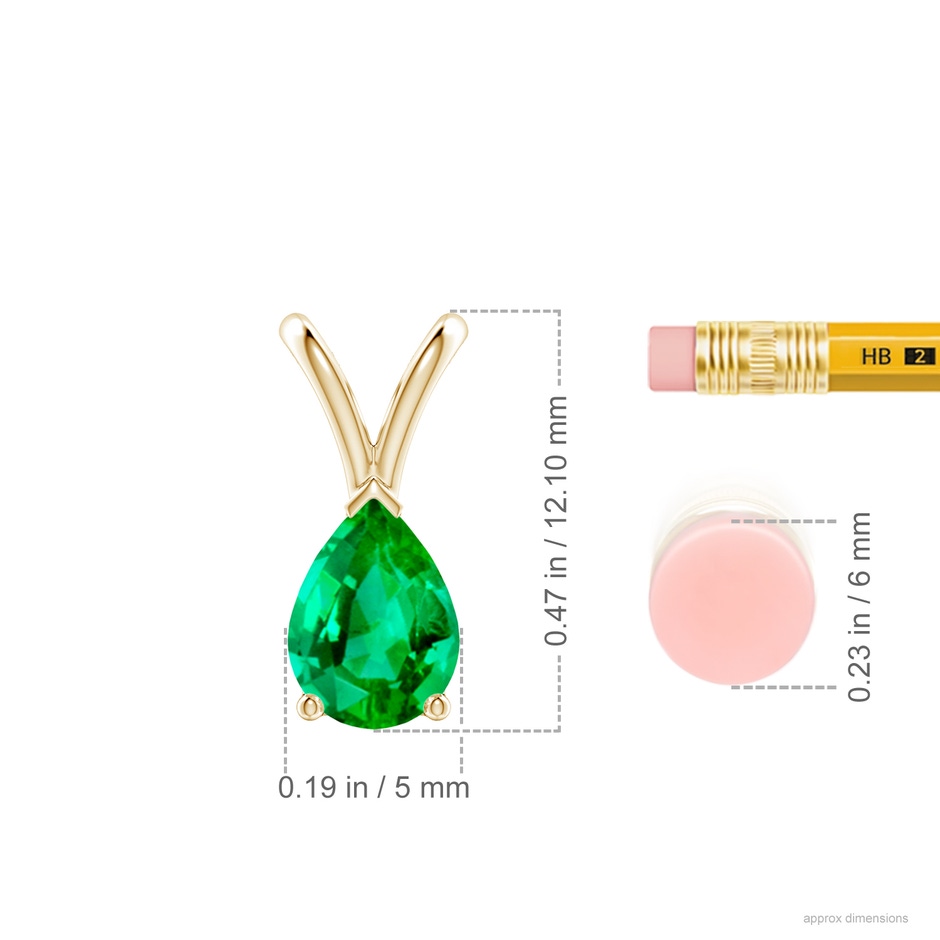 7x5mm AAA V-Bale Pear-Shaped Emerald Solitaire Pendant in Yellow Gold ruler
