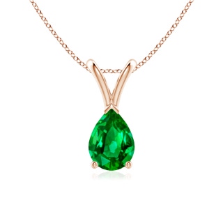 7x5mm AAAA V-Bale Pear-Shaped Emerald Solitaire Pendant in Rose Gold