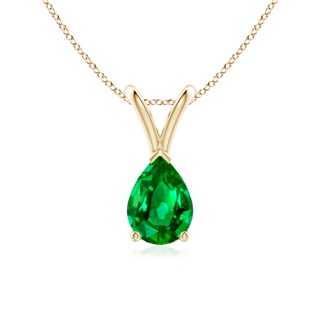 7x5mm AAAA V-Bale Pear-Shaped Emerald Solitaire Pendant in Yellow Gold