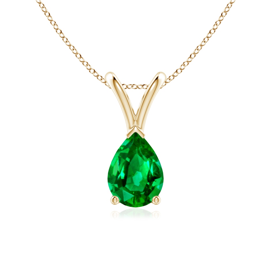 7x5mm AAAA V-Bale Pear-Shaped Emerald Solitaire Pendant in Yellow Gold 