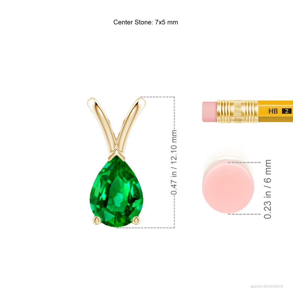 7x5mm AAAA V-Bale Pear-Shaped Emerald Solitaire Pendant in Yellow Gold ruler