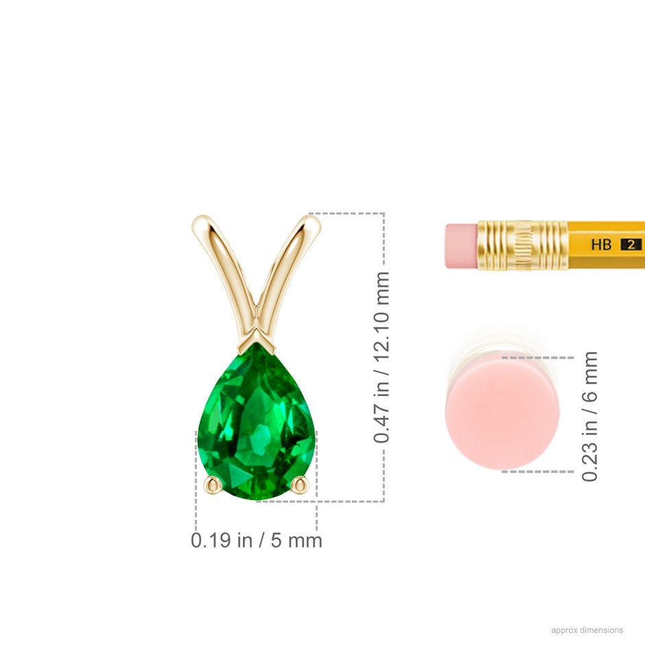 7x5mm AAAA V-Bale Pear-Shaped Emerald Solitaire Pendant in Yellow Gold ruler