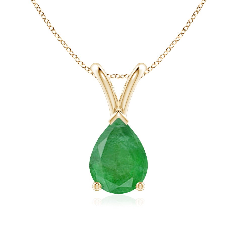 8x6mm A V-Bale Pear-Shaped Emerald Solitaire Pendant in Yellow Gold 
