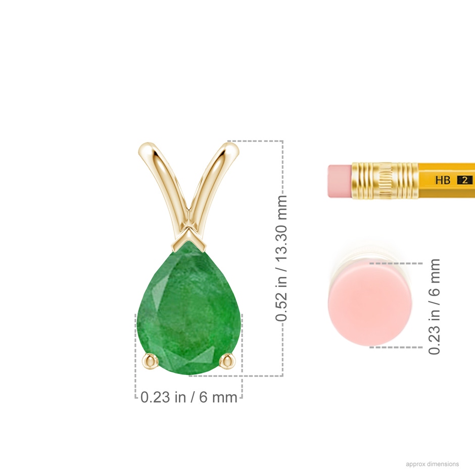 8x6mm A V-Bale Pear-Shaped Emerald Solitaire Pendant in Yellow Gold ruler