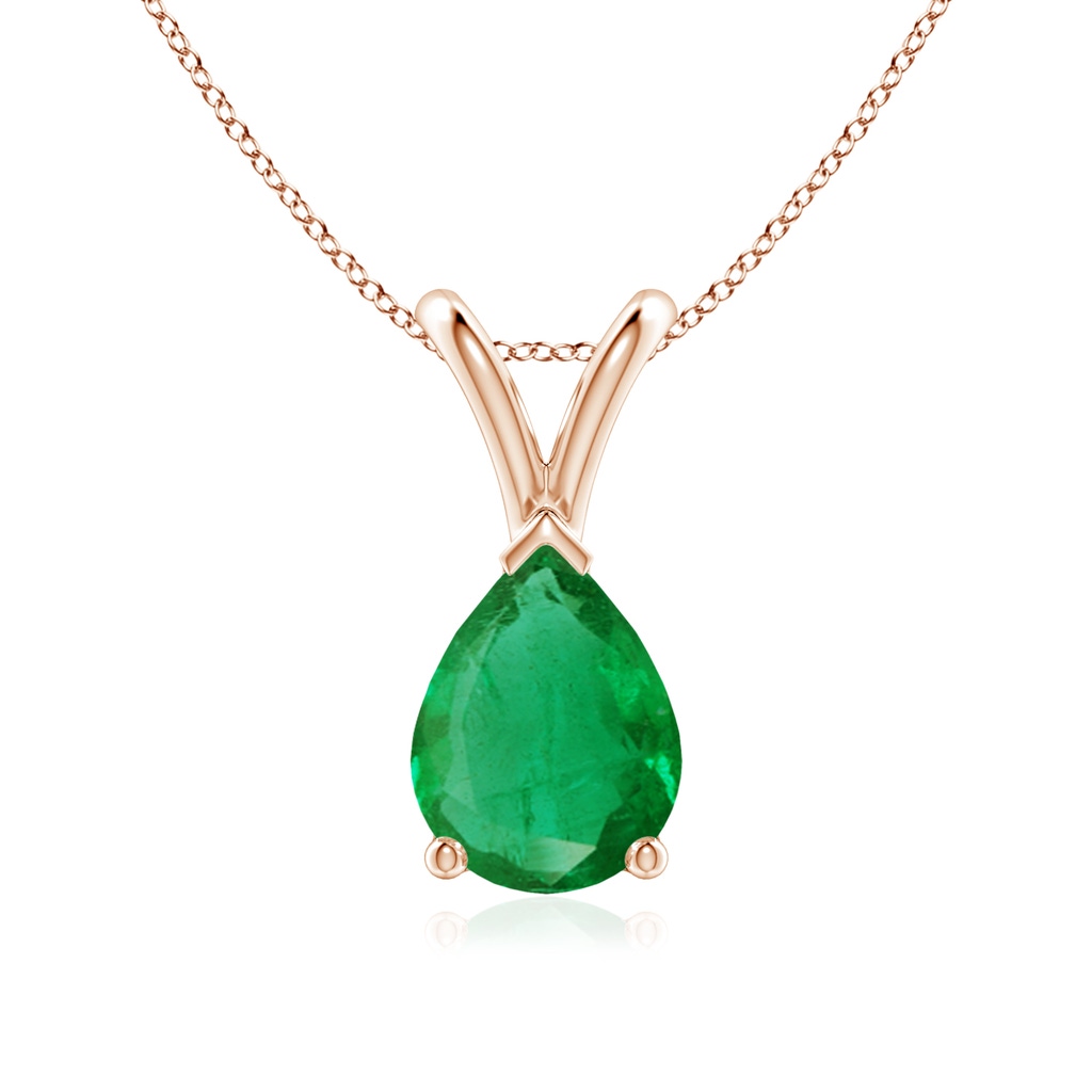 8x6mm AA V-Bale Pear-Shaped Emerald Solitaire Pendant in Rose Gold