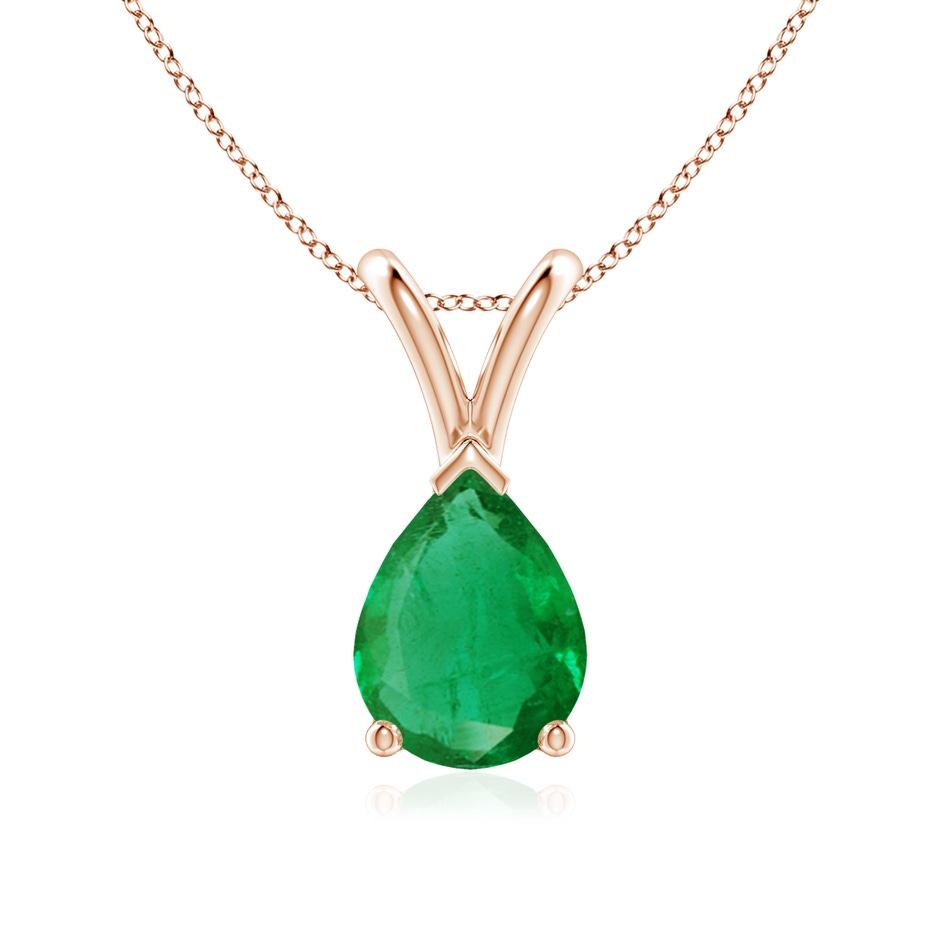 8x6mm AA V-Bale Pear-Shaped Emerald Solitaire Pendant in Rose Gold 