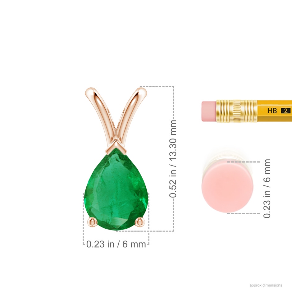 8x6mm AA V-Bale Pear-Shaped Emerald Solitaire Pendant in Rose Gold ruler