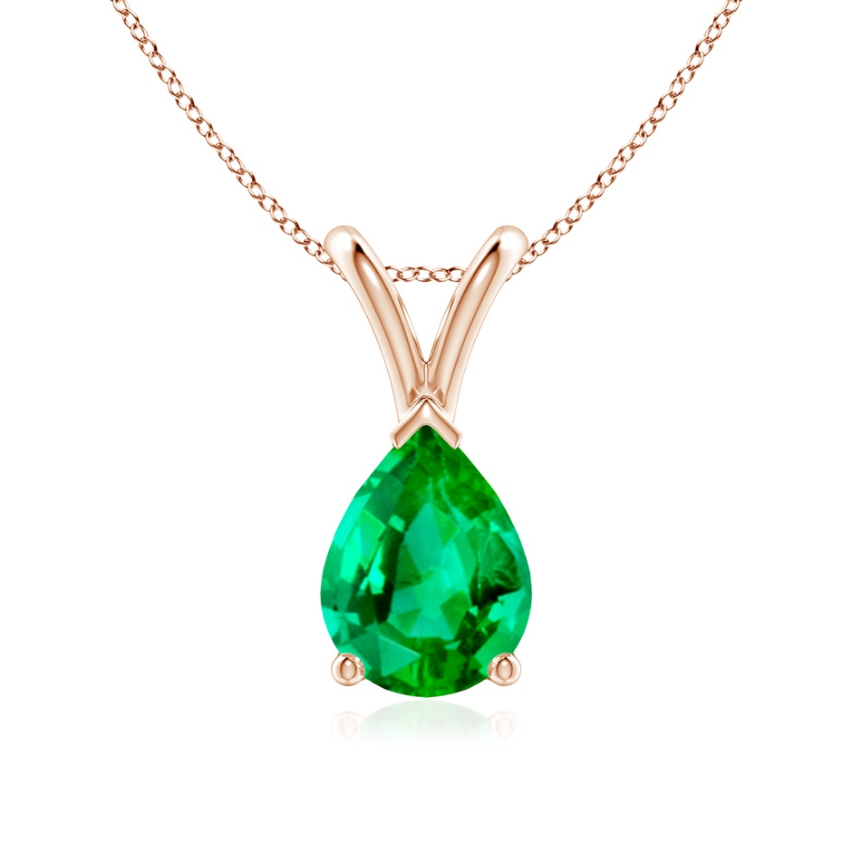 8x6mm AAA V-Bale Pear-Shaped Emerald Solitaire Pendant in Rose Gold 