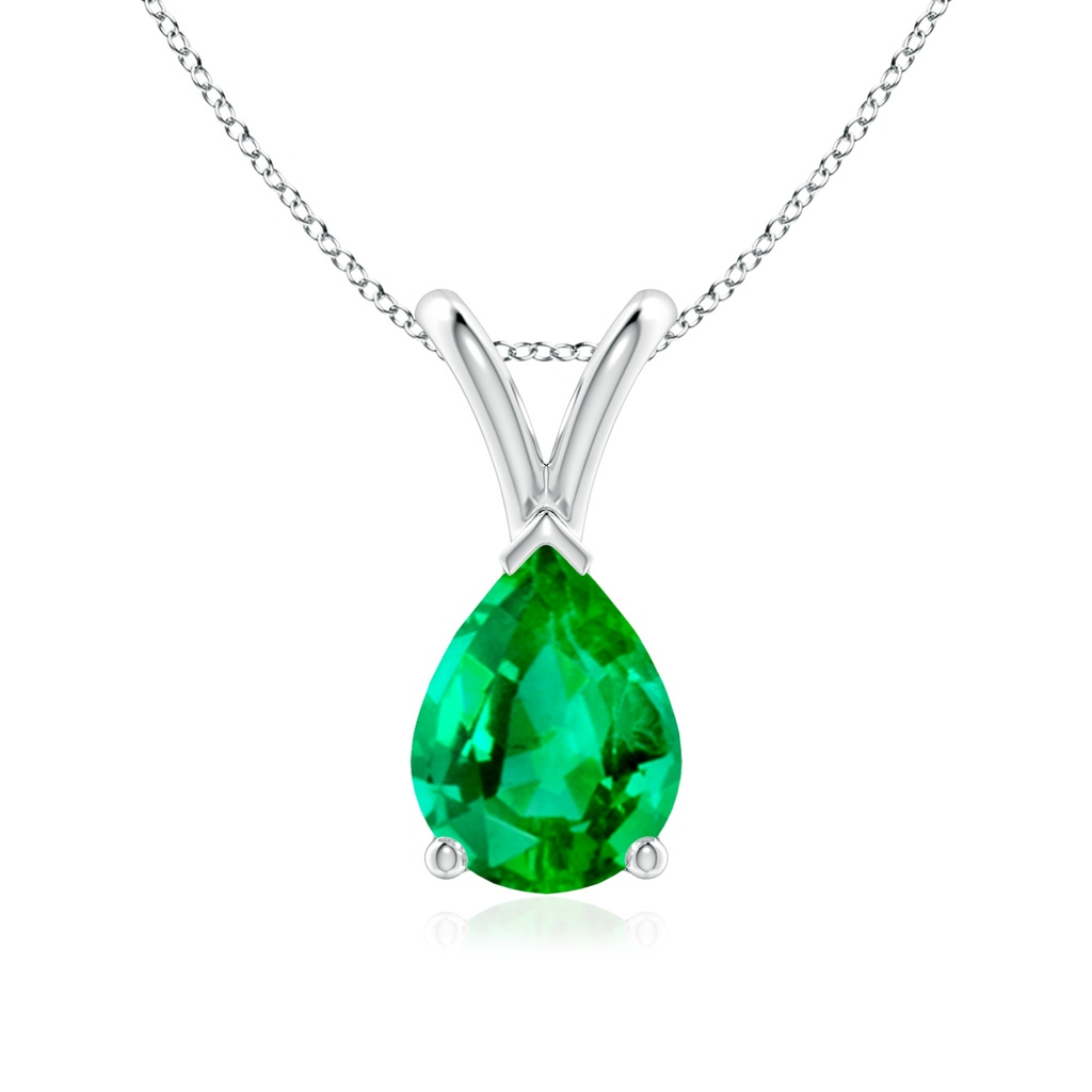 8x6mm AAA V-Bale Pear-Shaped Emerald Solitaire Pendant in White Gold 