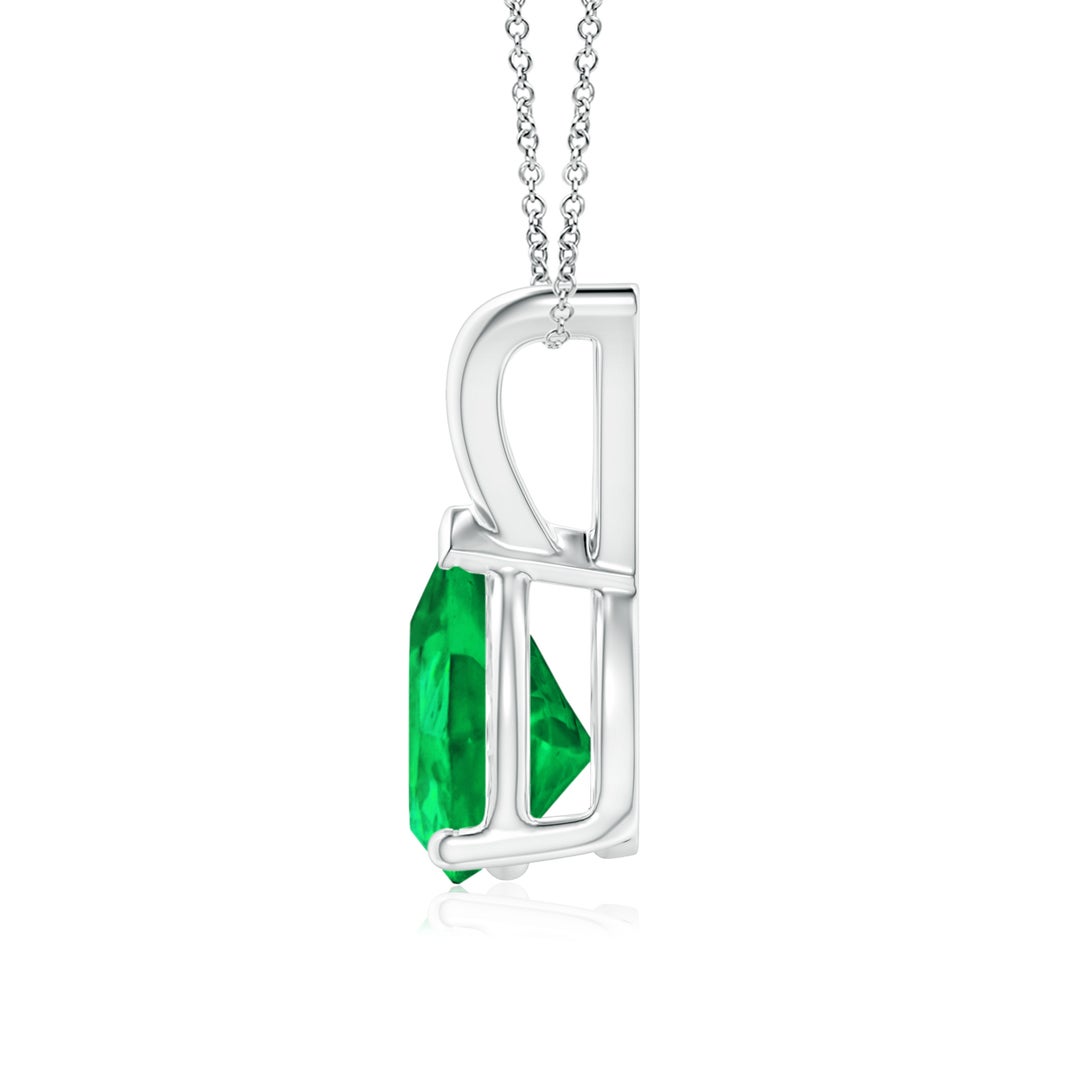 8x6mm AAA V-Bale Pear-Shaped Emerald Solitaire Pendant in White Gold - side 3