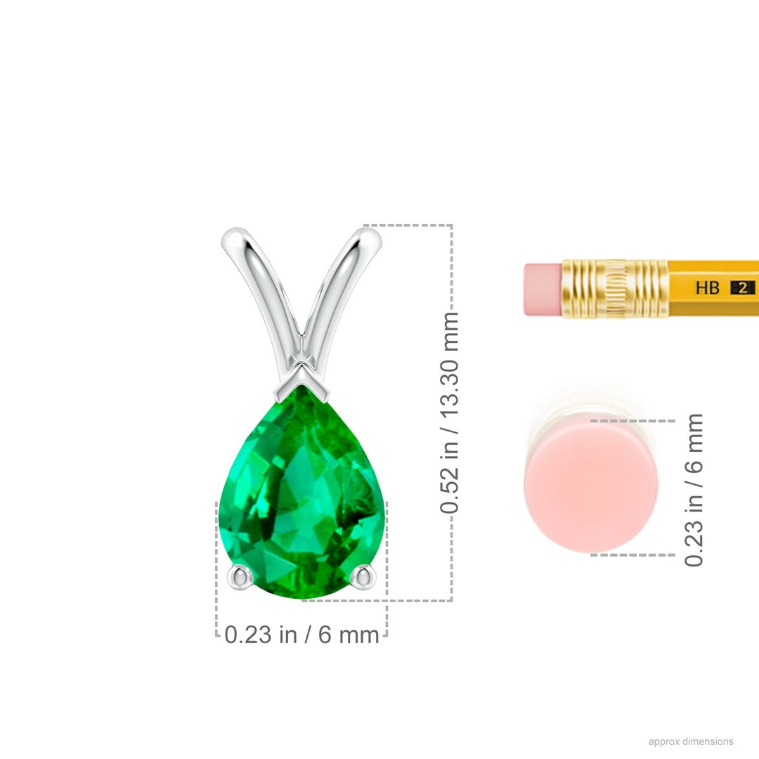 8x6mm AAA V-Bale Pear-Shaped Emerald Solitaire Pendant in White Gold - ruler