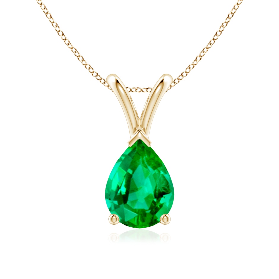 8x6mm AAA V-Bale Pear-Shaped Emerald Solitaire Pendant in Yellow Gold 