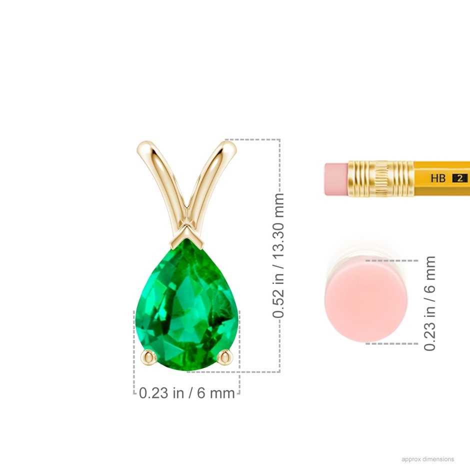 8x6mm AAA V-Bale Pear-Shaped Emerald Solitaire Pendant in Yellow Gold ruler