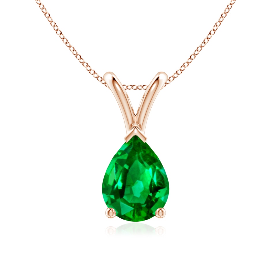 8x6mm AAAA V-Bale Pear-Shaped Emerald Solitaire Pendant in Rose Gold 