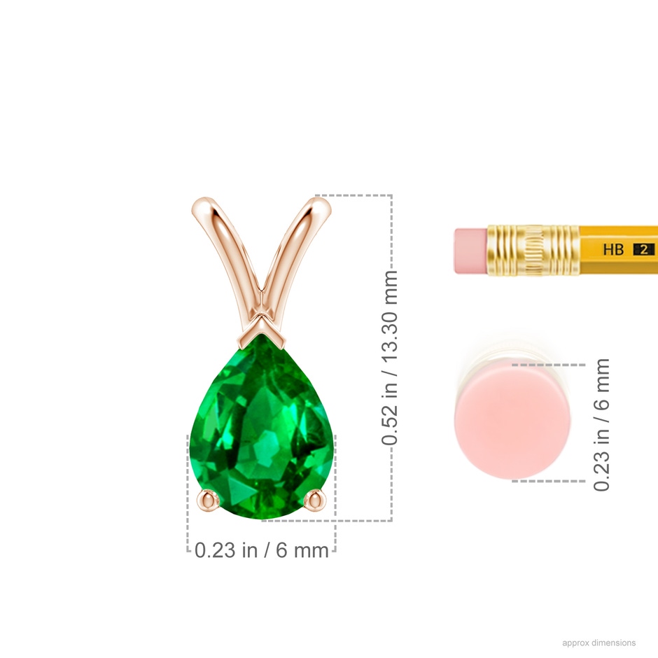 8x6mm AAAA V-Bale Pear-Shaped Emerald Solitaire Pendant in Rose Gold ruler