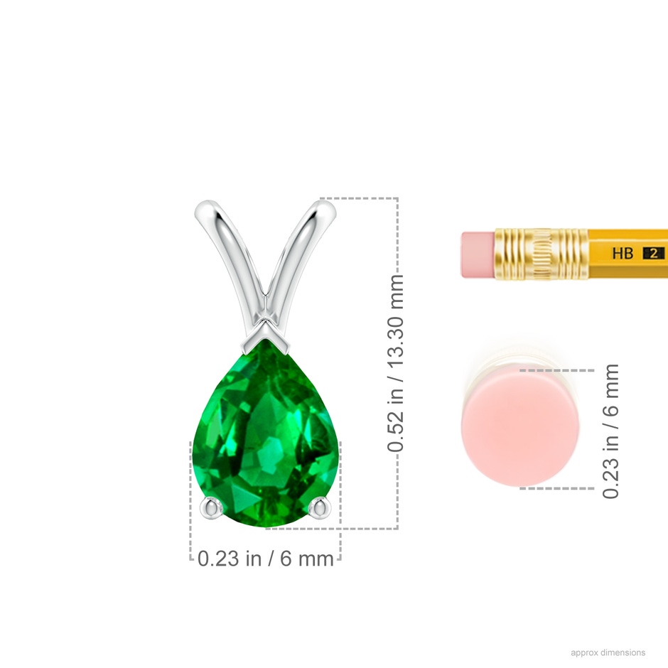 8x6mm AAAA V-Bale Pear-Shaped Emerald Solitaire Pendant in S999 Silver ruler