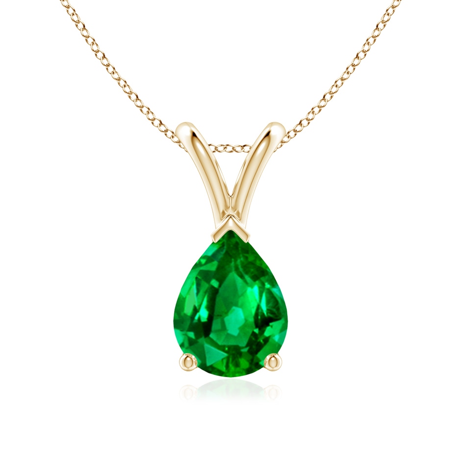 8x6mm AAAA V-Bale Pear-Shaped Emerald Solitaire Pendant in Yellow Gold 
