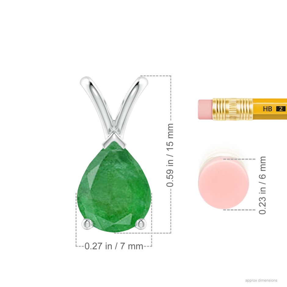 9x7mm A V-Bale Pear-Shaped Emerald Solitaire Pendant in P950 Platinum ruler