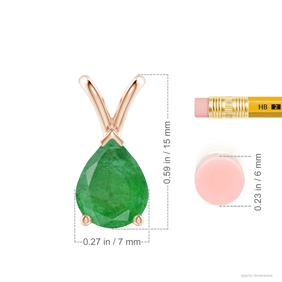 9x7mm A V-Bale Pear-Shaped Emerald Solitaire Pendant in Rose Gold ruler