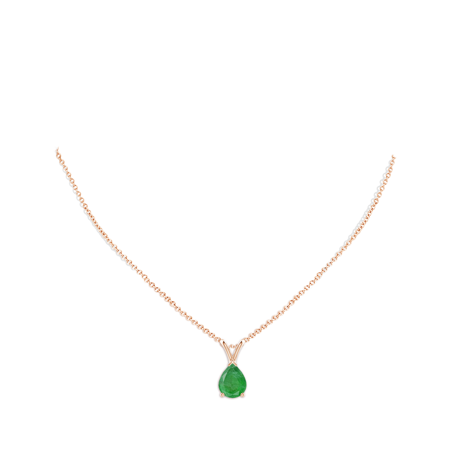 9x7mm A V-Bale Pear-Shaped Emerald Solitaire Pendant in Rose Gold pen
