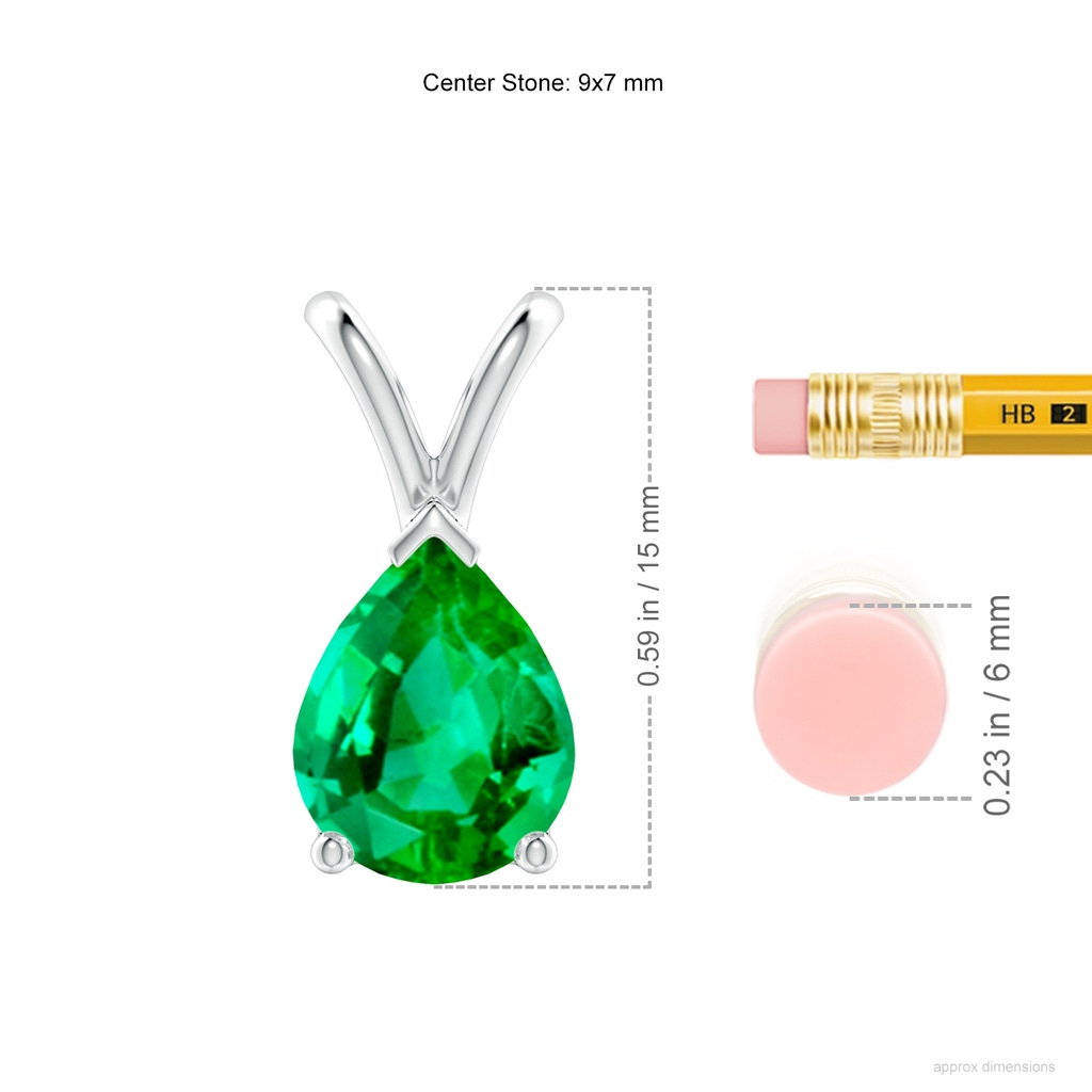 9x7mm AAA V-Bale Pear-Shaped Emerald Solitaire Pendant in P950 Platinum ruler