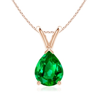 9x7mm AAAA V-Bale Pear-Shaped Emerald Solitaire Pendant in 9K Rose Gold