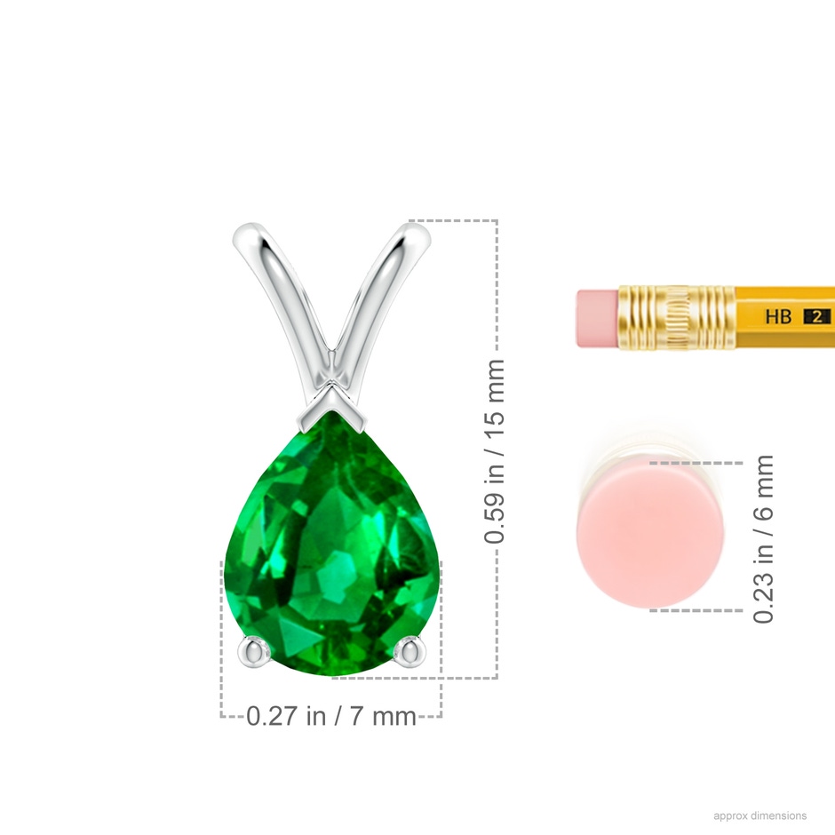 9x7mm AAAA V-Bale Pear-Shaped Emerald Solitaire Pendant in P950 Platinum ruler