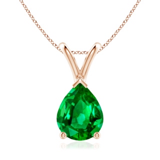 9x7mm AAAA V-Bale Pear-Shaped Emerald Solitaire Pendant in Rose Gold