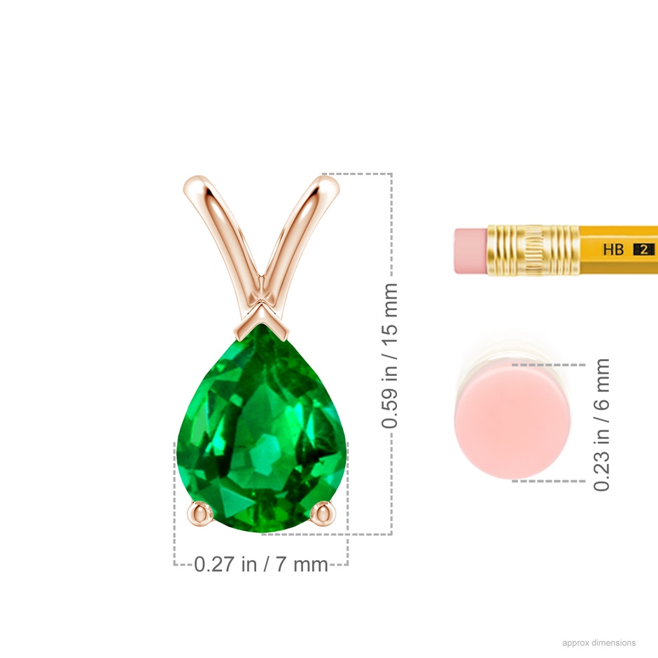 9x7mm AAAA V-Bale Pear-Shaped Emerald Solitaire Pendant in Rose Gold ruler