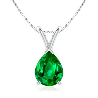 9x7mm AAAA V-Bale Pear-Shaped Emerald Solitaire Pendant in S999 Silver