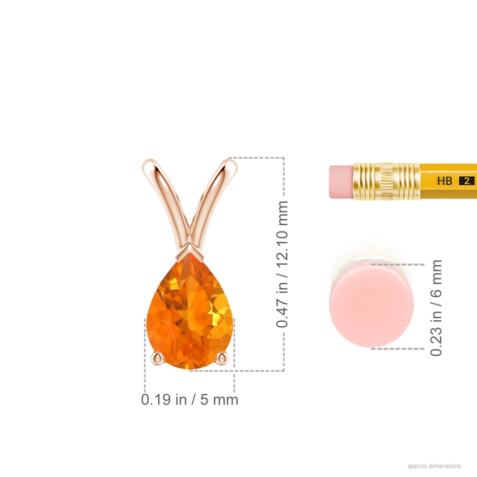 7x5mm AA V-Bale Pear-Shaped Fire Opal Solitaire Pendant in Rose Gold ruler