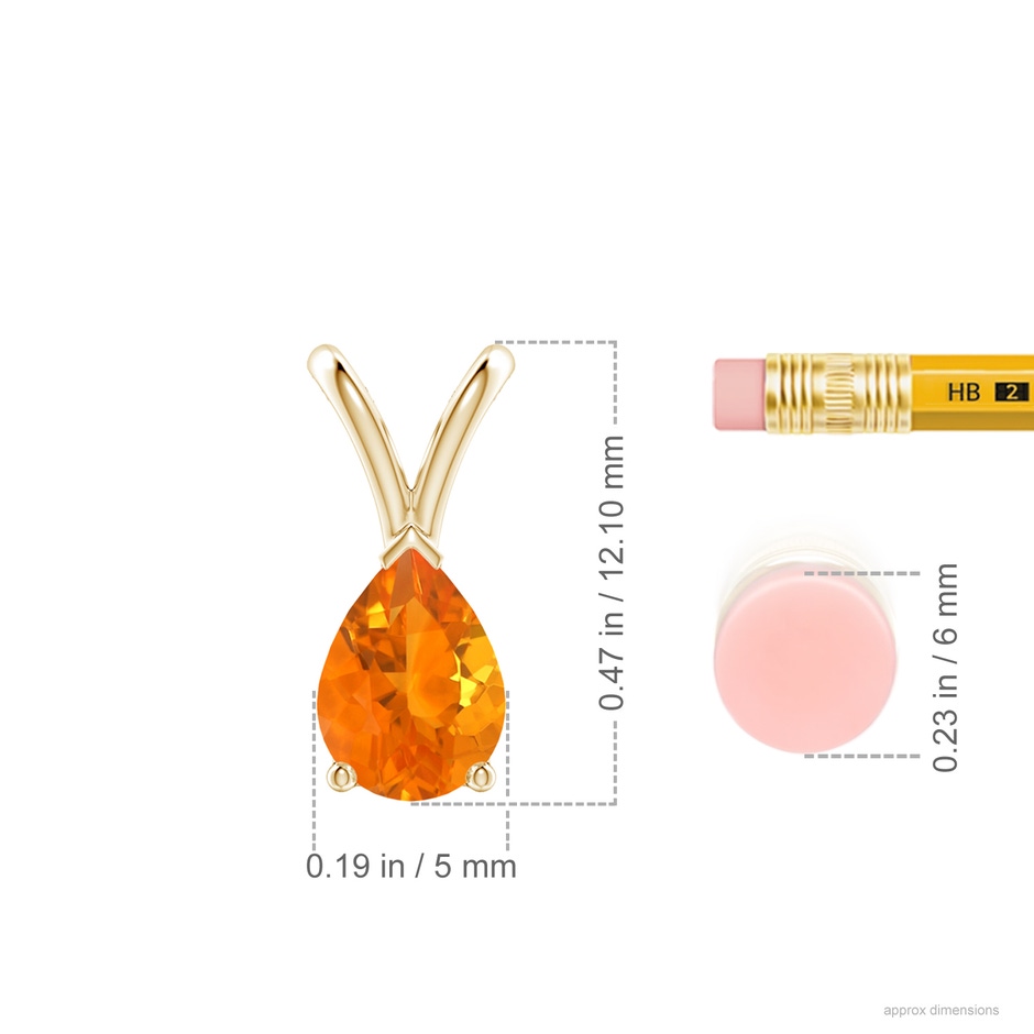 7x5mm AA V-Bale Pear-Shaped Fire Opal Solitaire Pendant in Yellow Gold ruler