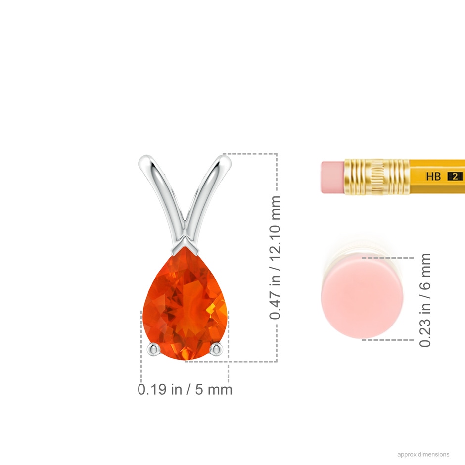 7x5mm AAA V-Bale Pear-Shaped Fire Opal Solitaire Pendant in S999 Silver ruler