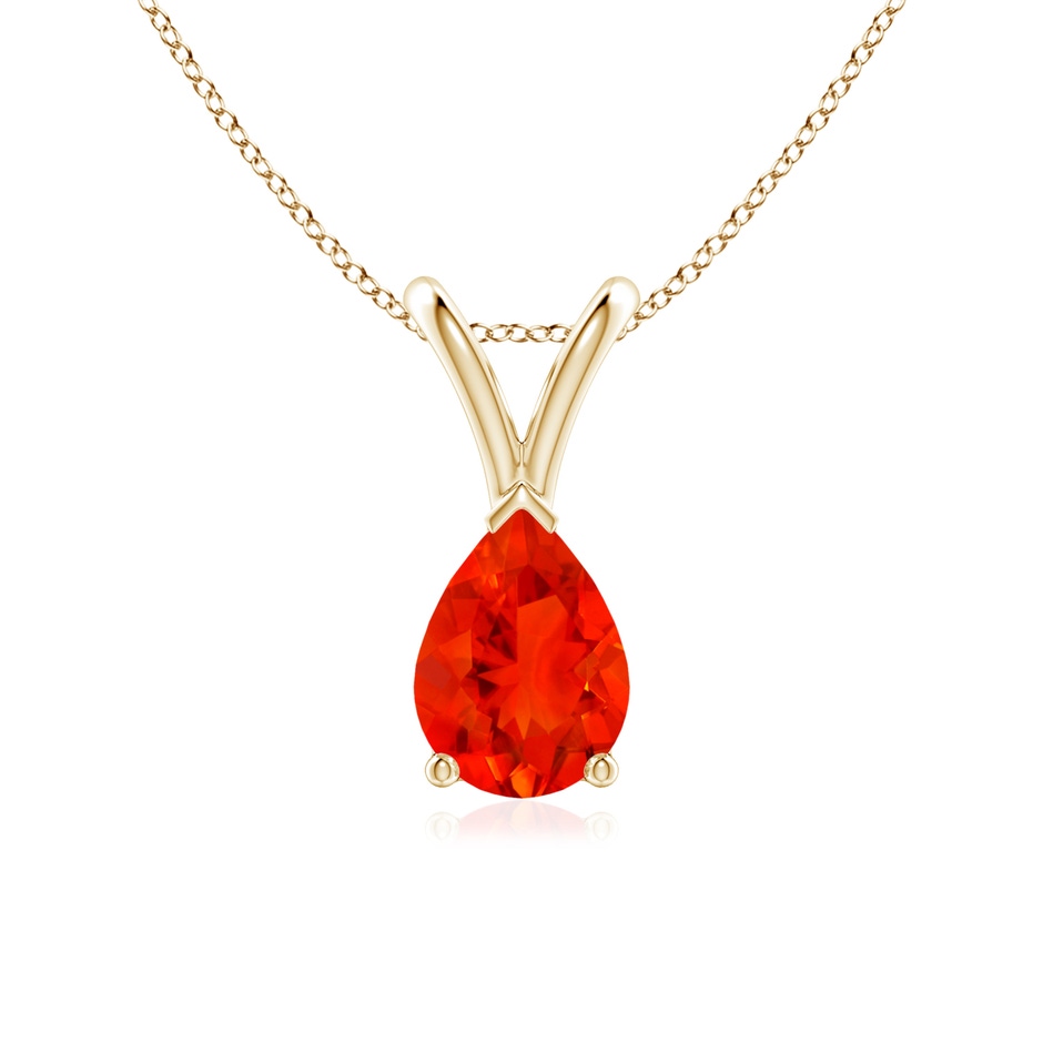 7x5mm AAAA V-Bale Pear-Shaped Fire Opal Solitaire Pendant in 9K Yellow Gold 