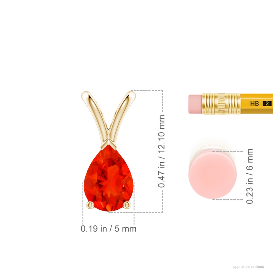7x5mm AAAA V-Bale Pear-Shaped Fire Opal Solitaire Pendant in 9K Yellow Gold ruler