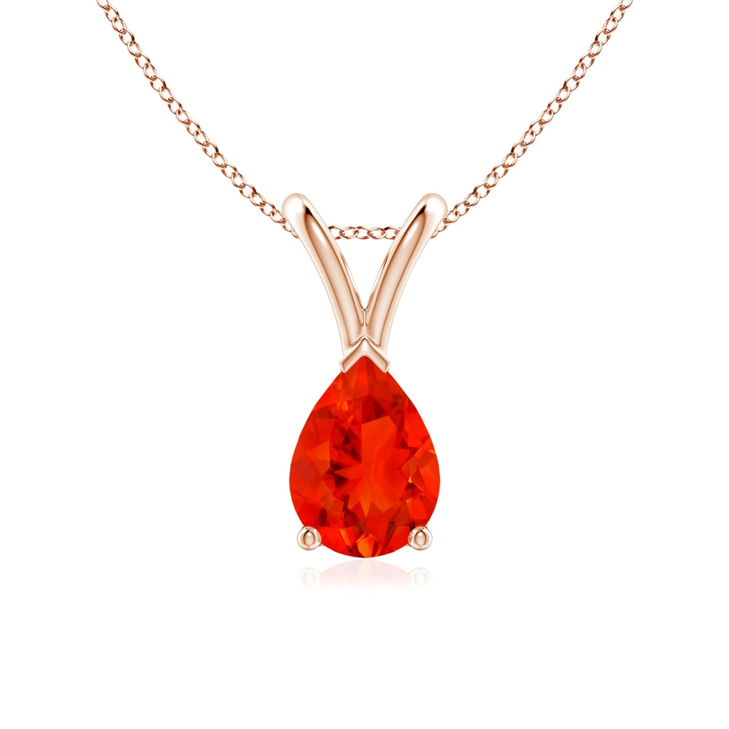 7x5mm AAAA V-Bale Pear-Shaped Fire Opal Solitaire Pendant in Rose Gold