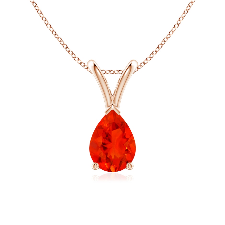 7x5mm AAAA V-Bale Pear-Shaped Fire Opal Solitaire Pendant in Rose Gold 