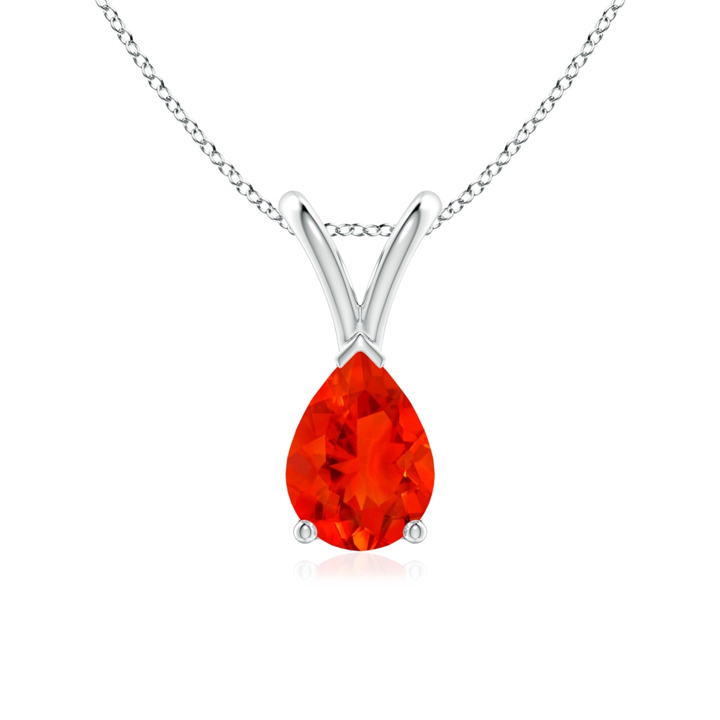 7x5mm AAAA V-Bale Pear-Shaped Fire Opal Solitaire Pendant in White Gold