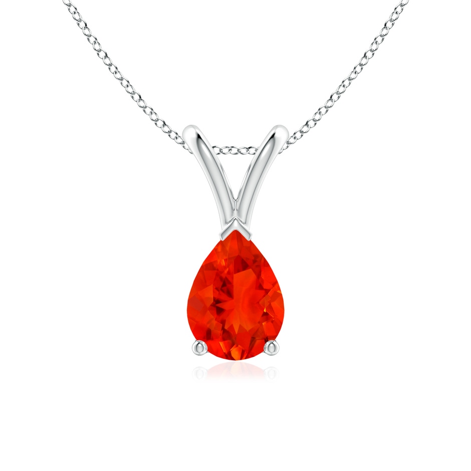 7x5mm AAAA V-Bale Pear-Shaped Fire Opal Solitaire Pendant in White Gold 
