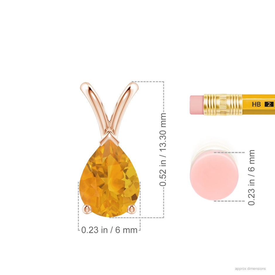8x6mm A V-Bale Pear-Shaped Fire Opal Solitaire Pendant in 18K Rose Gold ruler