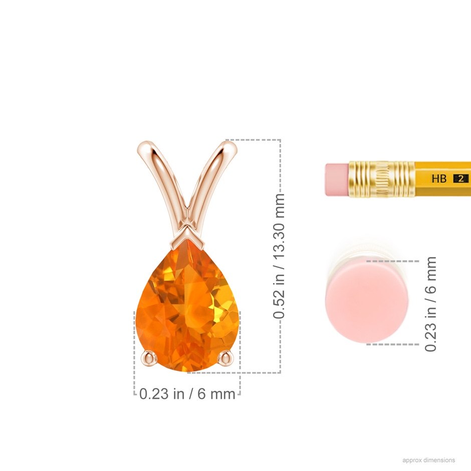8x6mm AA V-Bale Pear-Shaped Fire Opal Solitaire Pendant in 18K Rose Gold ruler