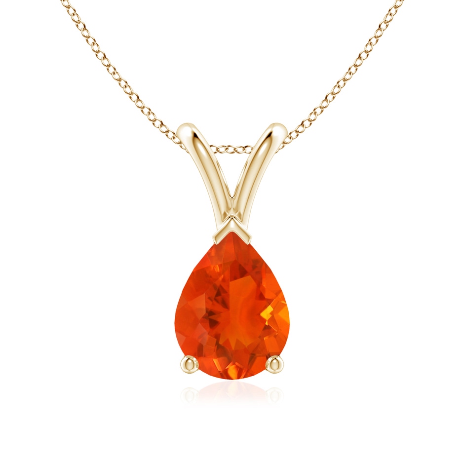 8x6mm AAA V-Bale Pear-Shaped Fire Opal Solitaire Pendant in 18K Yellow Gold 