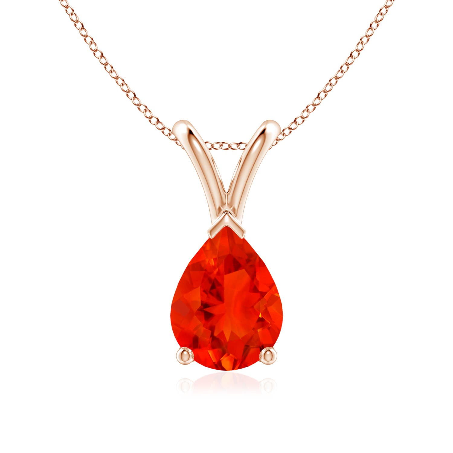 8x6mm AAAA V-Bale Pear-Shaped Fire Opal Solitaire Pendant in 18CT Rose Gold