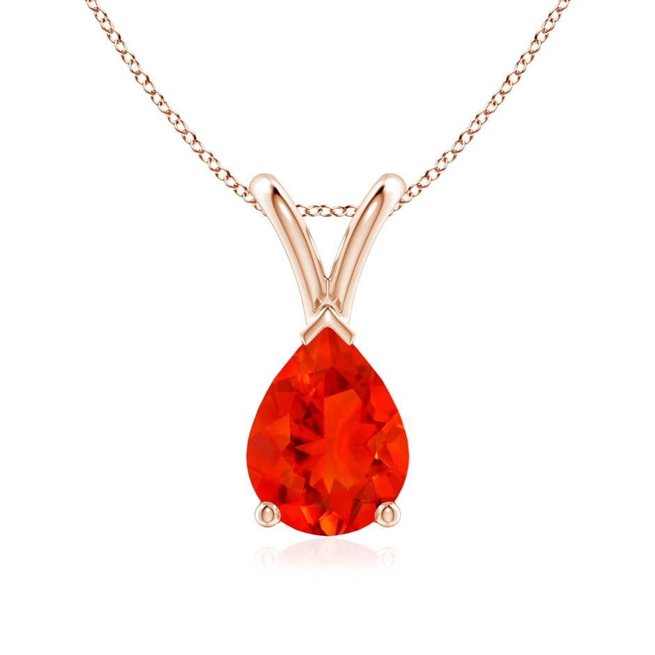 8x6mm AAAA V-Bale Pear-Shaped Fire Opal Solitaire Pendant in 18K Rose Gold 