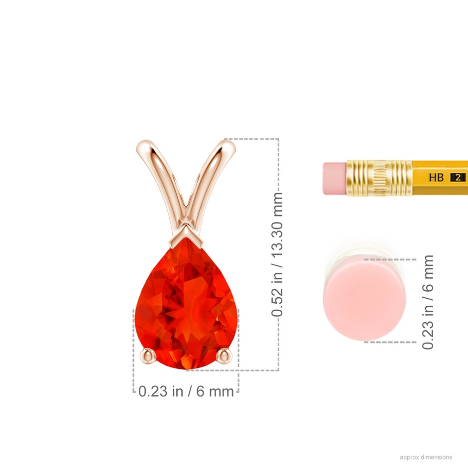8x6mm AAAA V-Bale Pear-Shaped Fire Opal Solitaire Pendant in 18K Rose Gold ruler