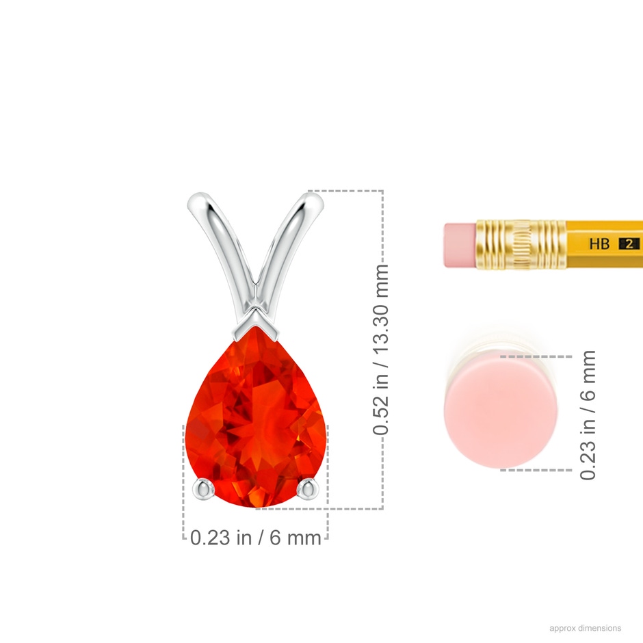 8x6mm AAAA V-Bale Pear-Shaped Fire Opal Solitaire Pendant in P950 Platinum ruler