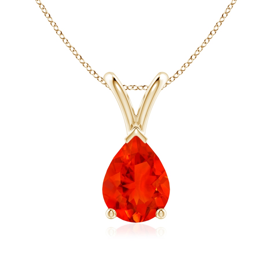 8x6mm AAAA V-Bale Pear-Shaped Fire Opal Solitaire Pendant in Yellow Gold 